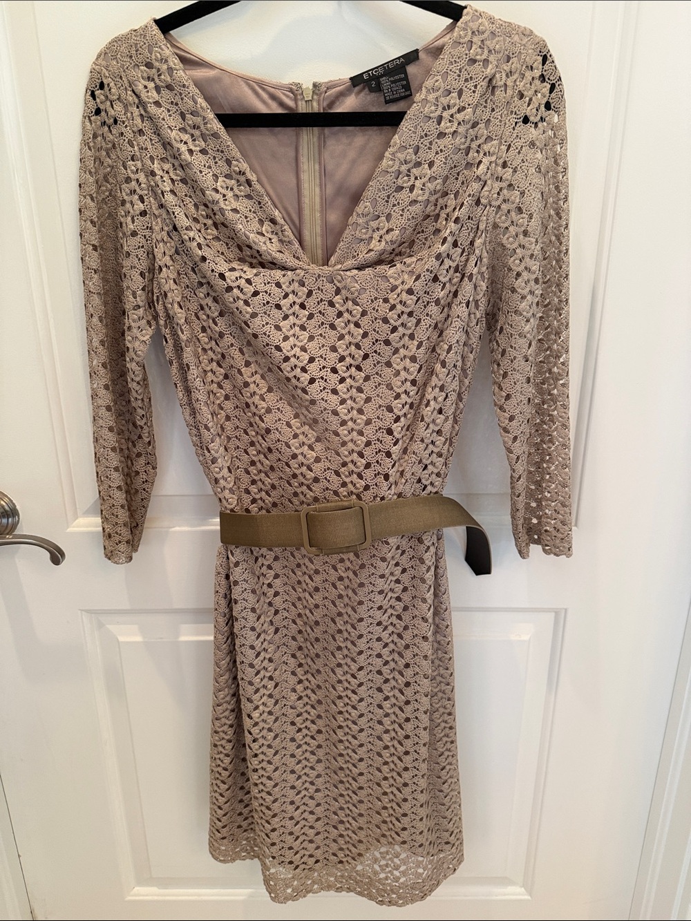 Etcetera Taupe Crochet Lace Dress